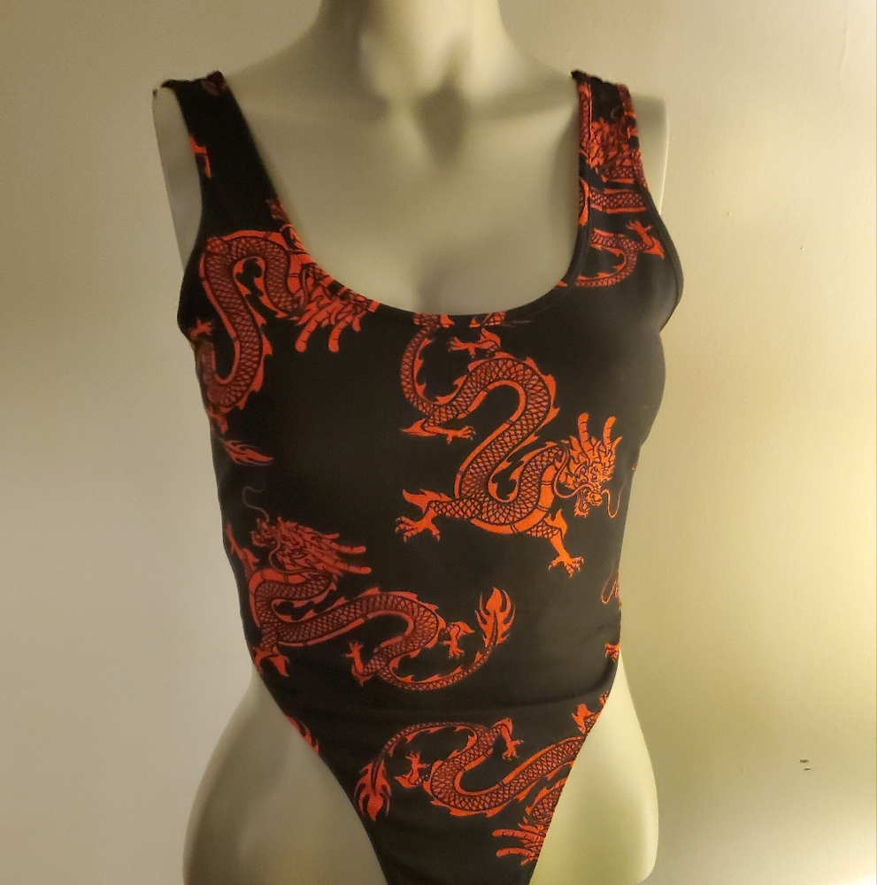 NWT Dragon Print High Waist Bodysuit Size Medium - Picture 4 of 7